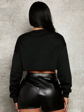 Load image into Gallery viewer, SXY Letter Graphic Drop Shoulder Crop Sweatshirt